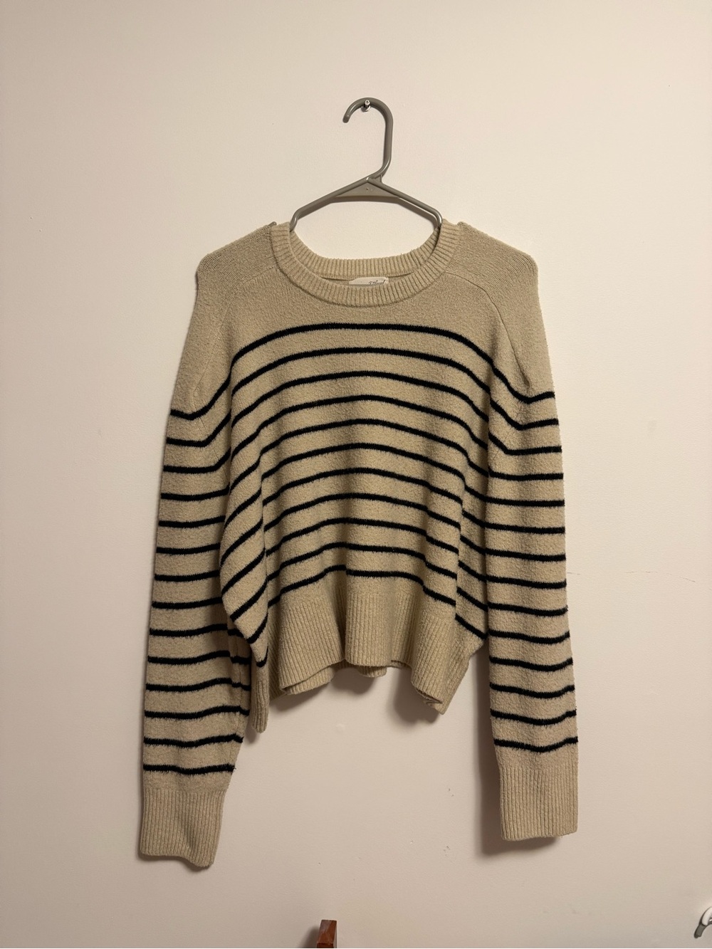 Cozy Cream & Black Striped Crewneck Sweater